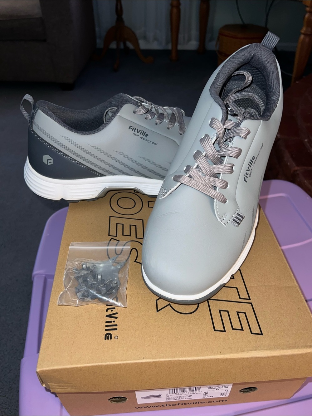 FitVille Men's Misty/Dove Gray Golf Shoes